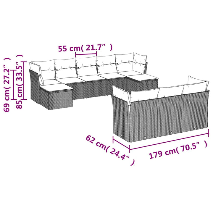 sofasæt til haven 10 dele med hynder polyrattan sort