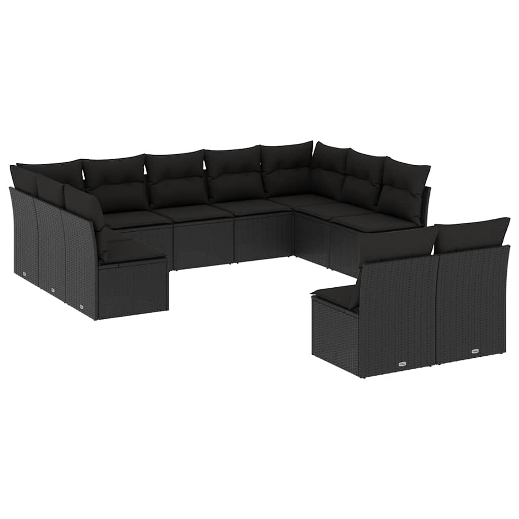 sofasæt til haven 11 dele med hynder polyrattan sort
