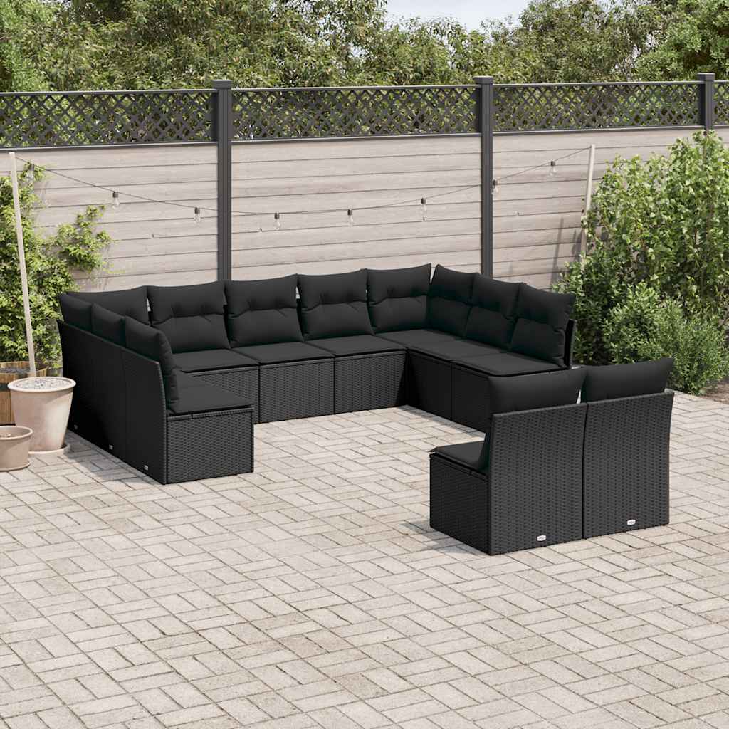 sofasæt til haven 11 dele med hynder polyrattan sort