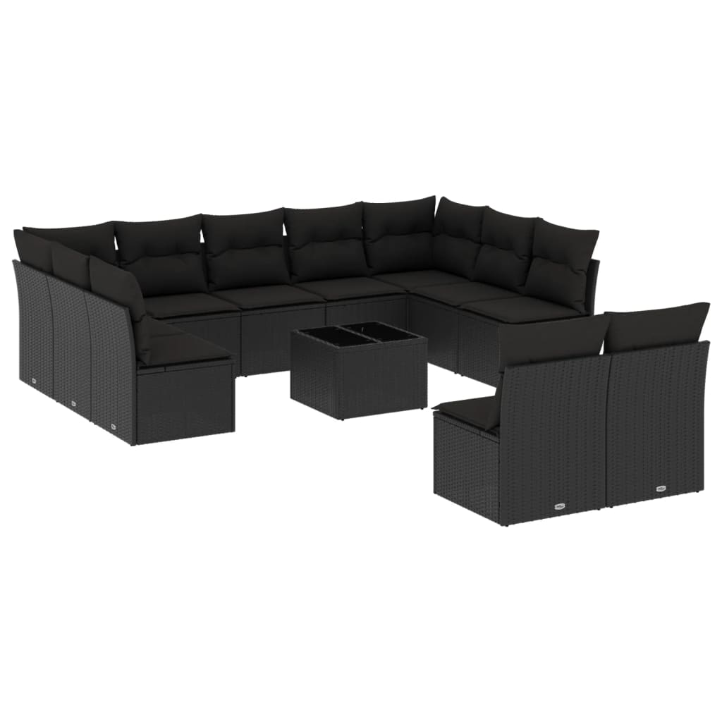 sofasæt til haven 12 dele med hynder polyrattan sort