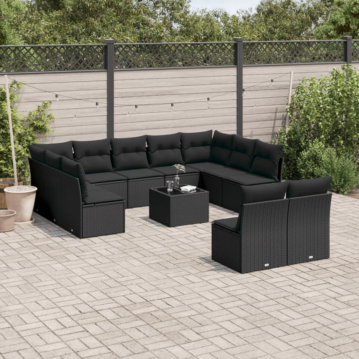 sofasæt til haven 12 dele med hynder polyrattan sort
