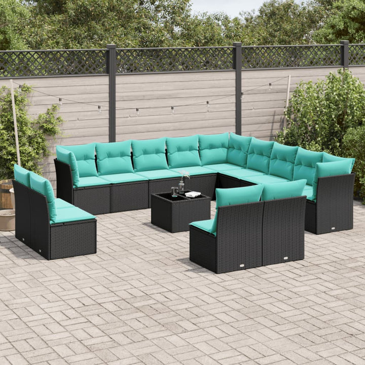 14-delt havesofasæt med hynder sort polyrattan