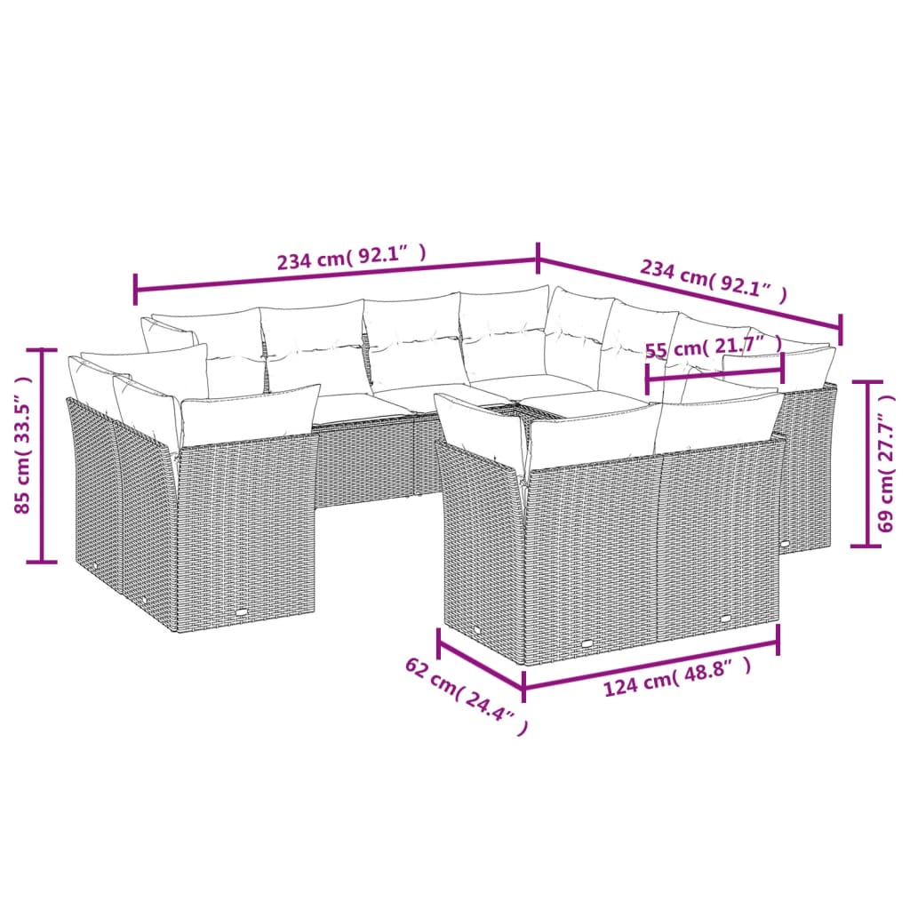 sofasæt til haven 11 dele med hynder polyrattan sort