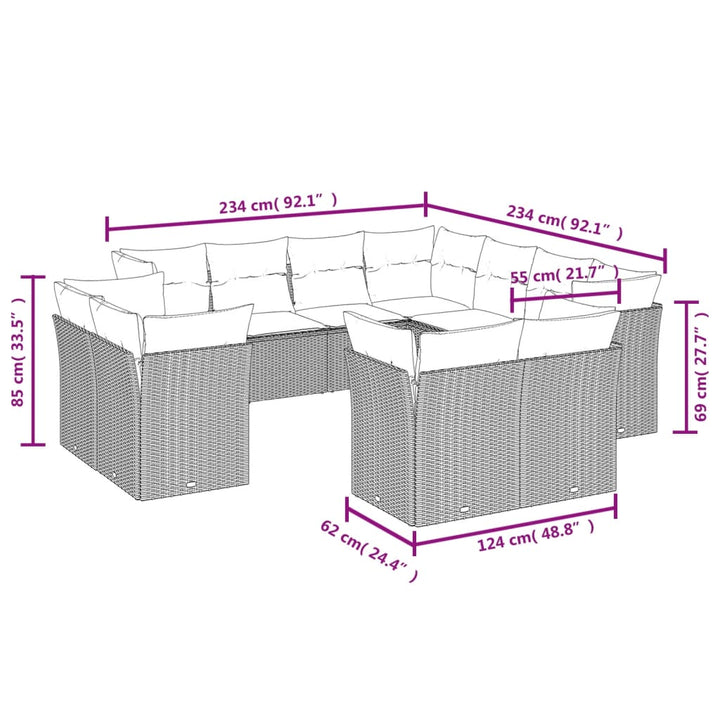 sofasæt til haven 11 dele med hynder polyrattan sort