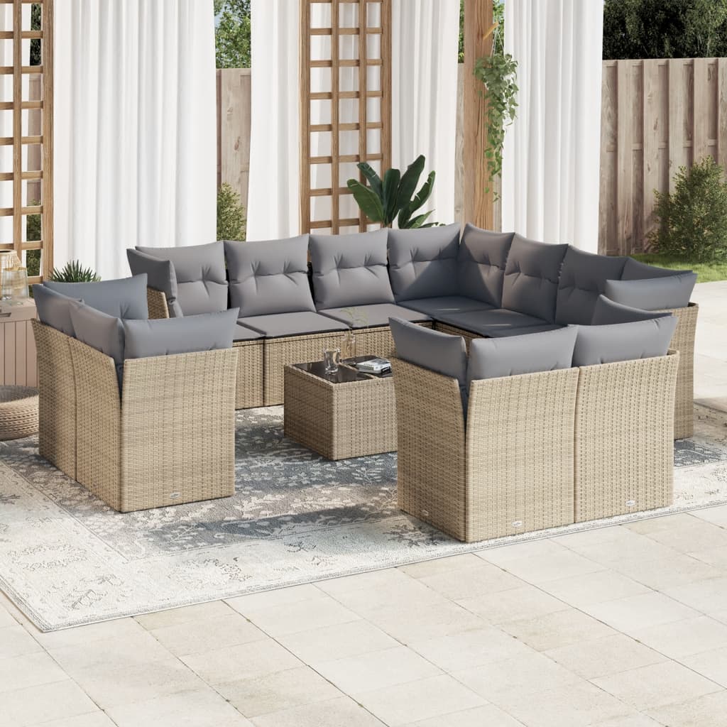 sofasæt til haven 12 dele med hynder polyrattan beige