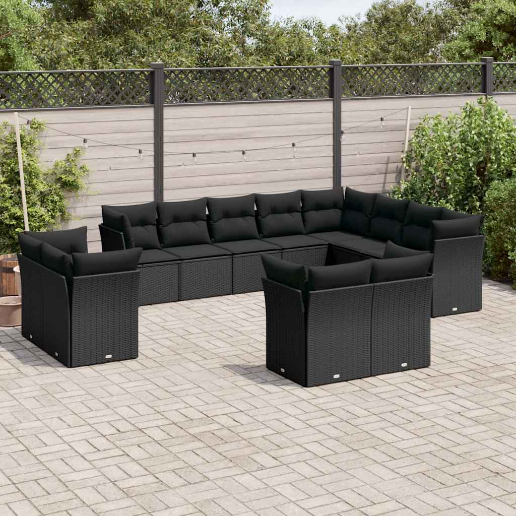 sofasæt til haven 12 dele med hynder polyrattan sort