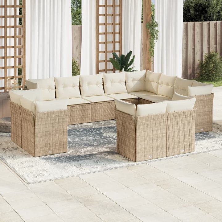 sofasæt til haven 12 dele med hynder polyrattan beige