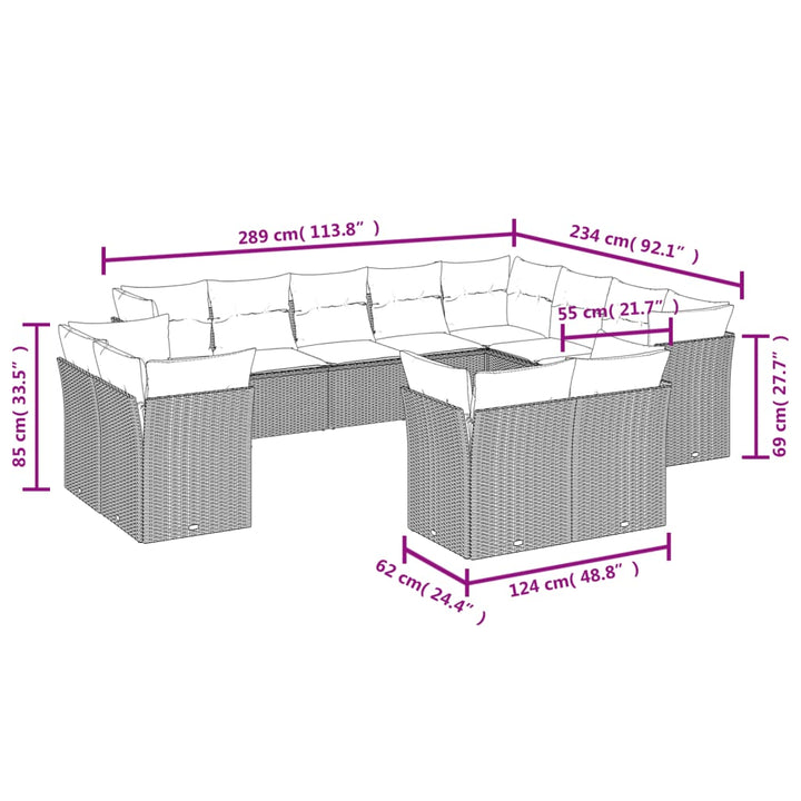 sofasæt til haven 12 dele med hynder polyrattan beige