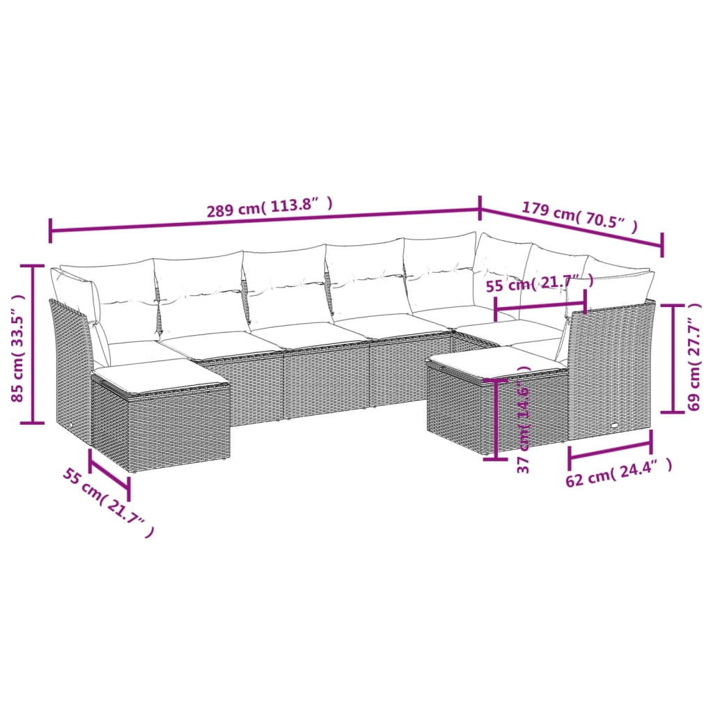 sofasæt til haven 9 dele med hynder polyrattan beige