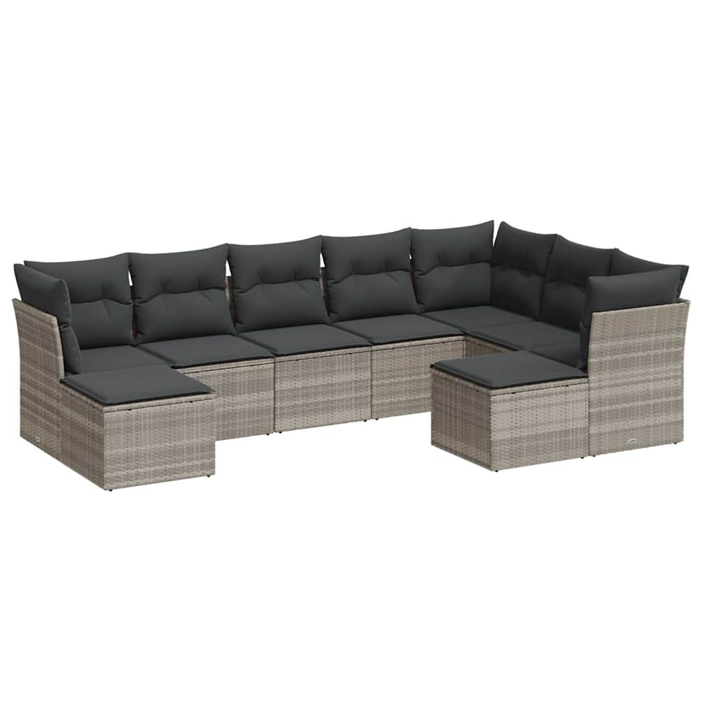 sofasæt til haven 9 dele med hynder polyrattan lysegrå
