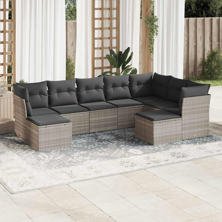 sofasæt til haven 9 dele med hynder polyrattan lysegrå