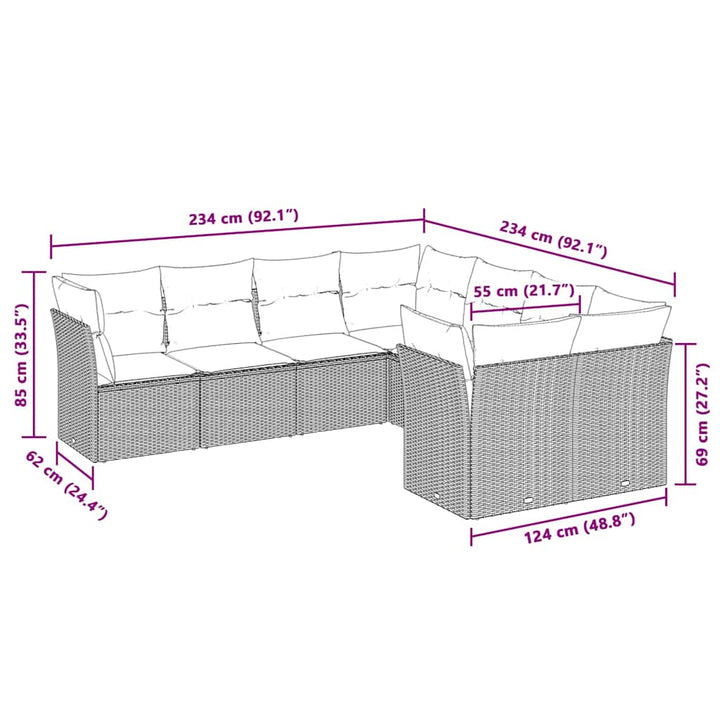 sofasæt til haven 8 dele med hynder polyrattan lysegrå