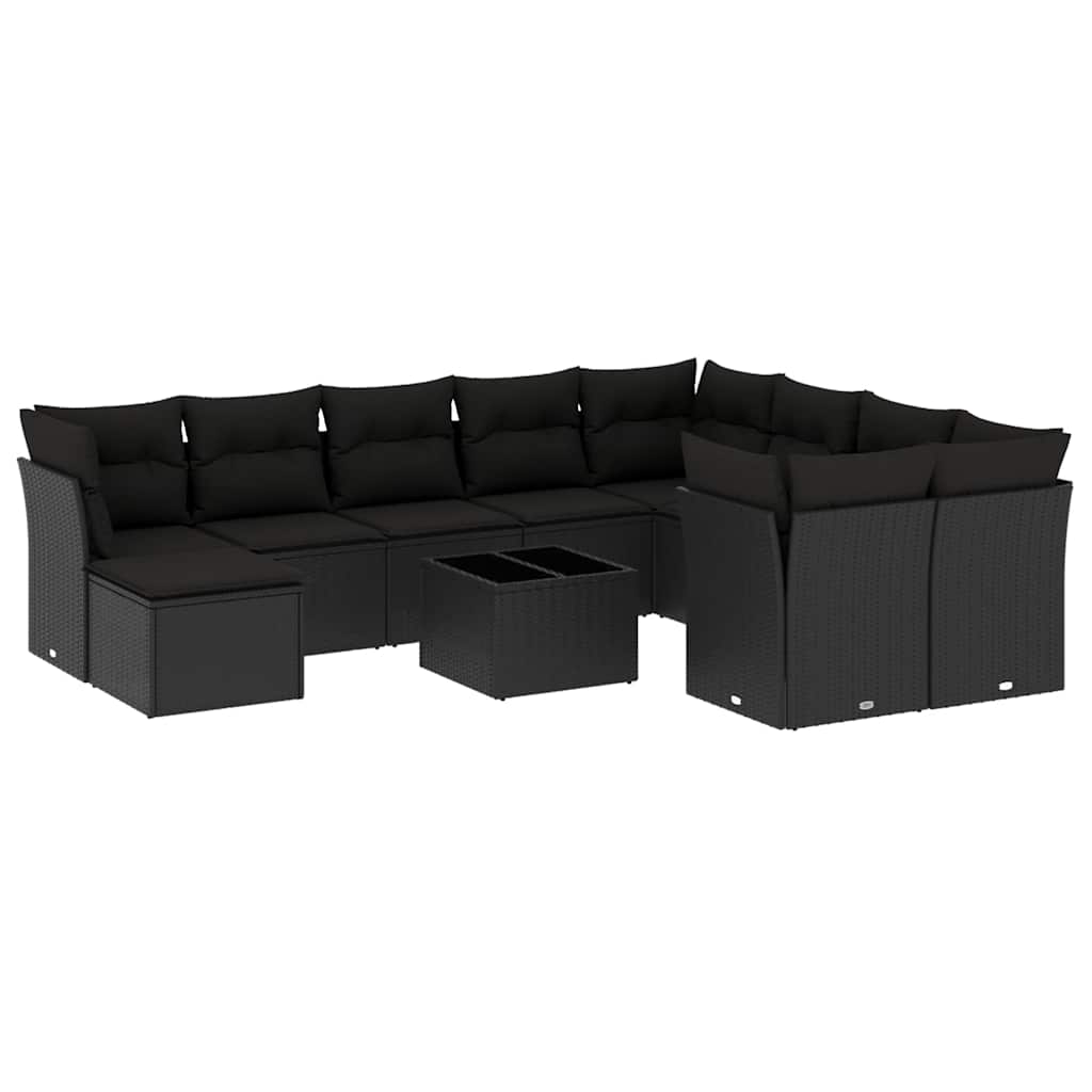 sofasæt til haven 11 dele med hynder polyrattan sort