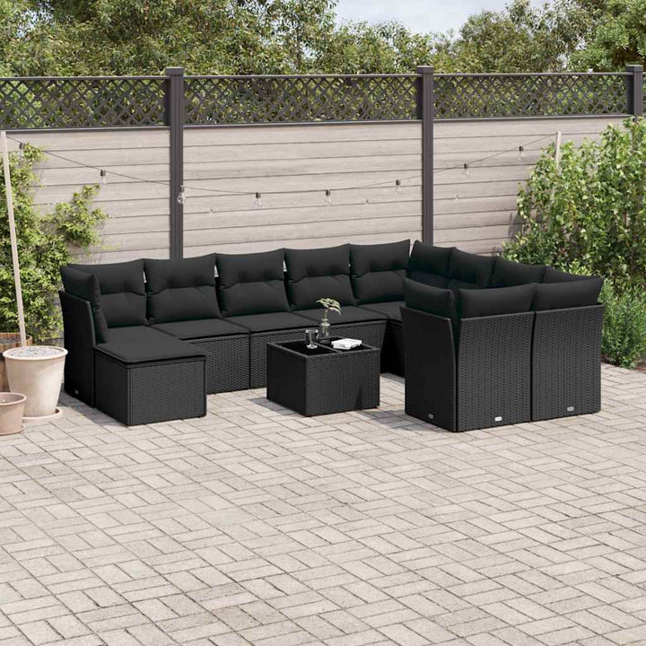 sofasæt til haven 11 dele med hynder polyrattan sort