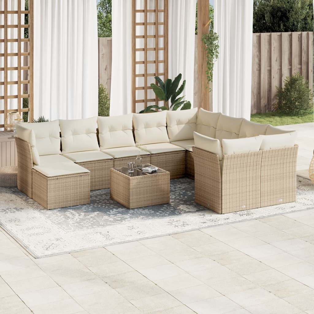 sofasæt til haven 11 dele med hynder polyrattan beige