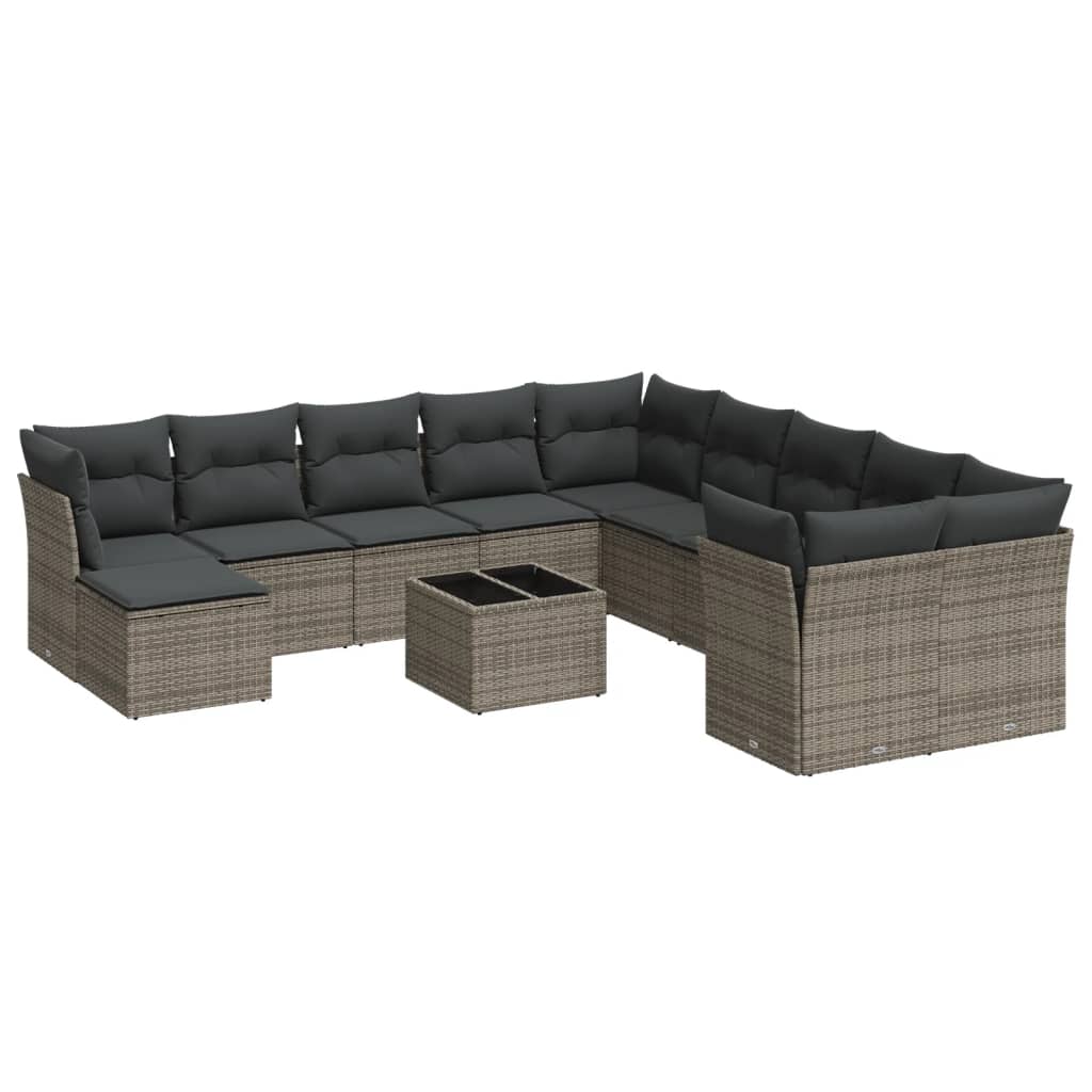 sofasæt til haven 12 dele med hynder polyrattan grå