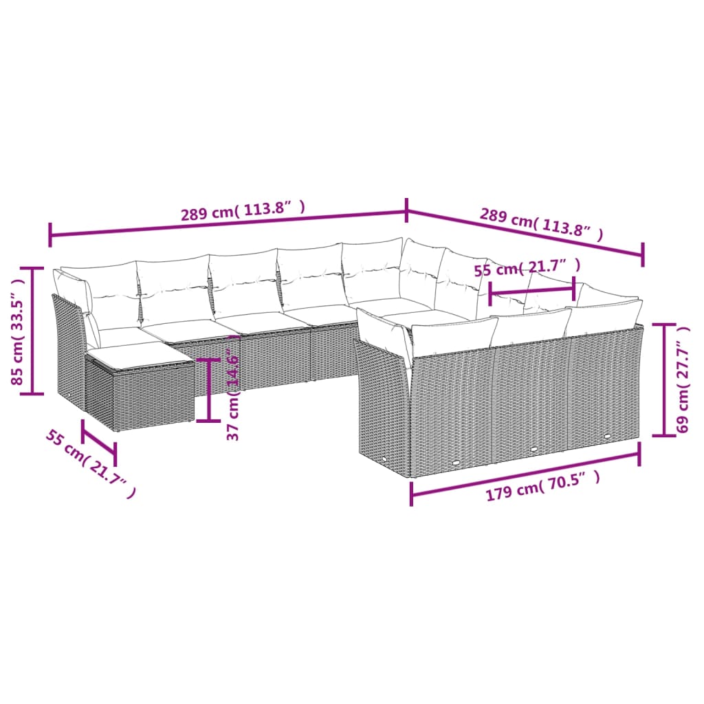 sofasæt til haven 12 dele med hynder polyrattan beige