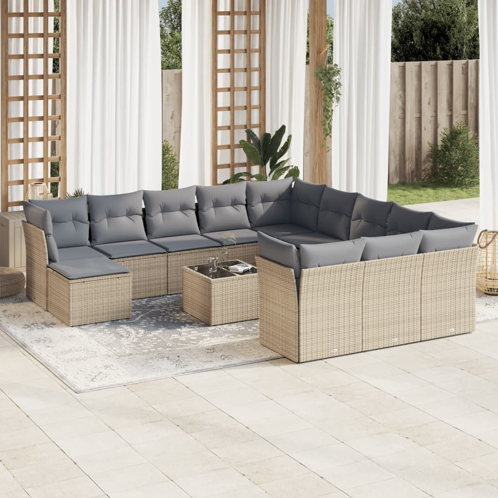 sofasæt til haven 13 dele med hynder polyrattan beige