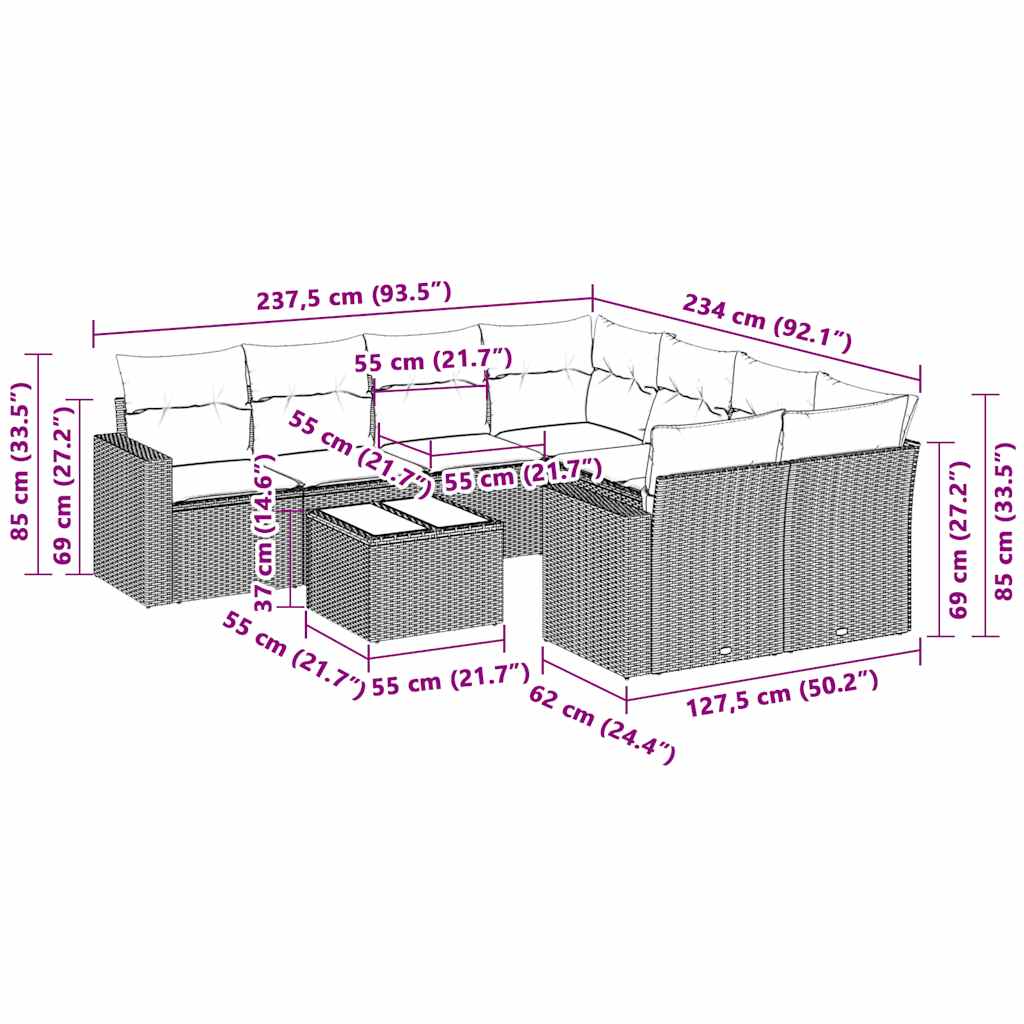 sofasæt til haven 3 dele med hynder polyrattan lysegrå