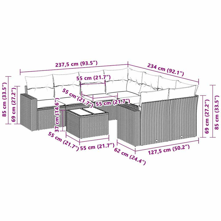 sofasæt til haven 3 dele med hynder polyrattan lysegrå