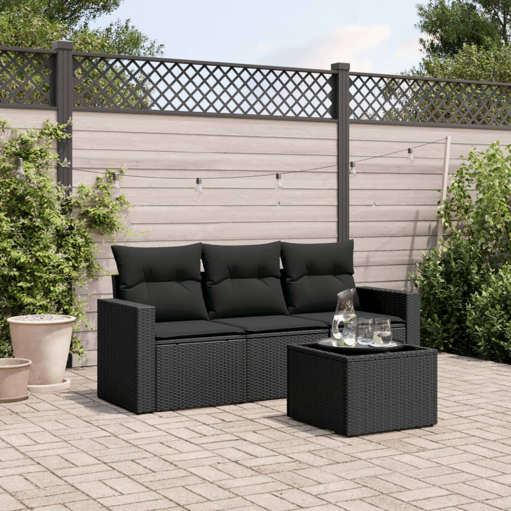sofasæt til haven 4 dele med hynder polyrattan sort