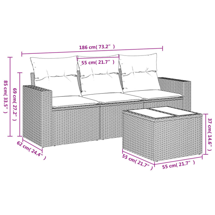 sofasæt til haven 4 dele med hynder polyrattan beige