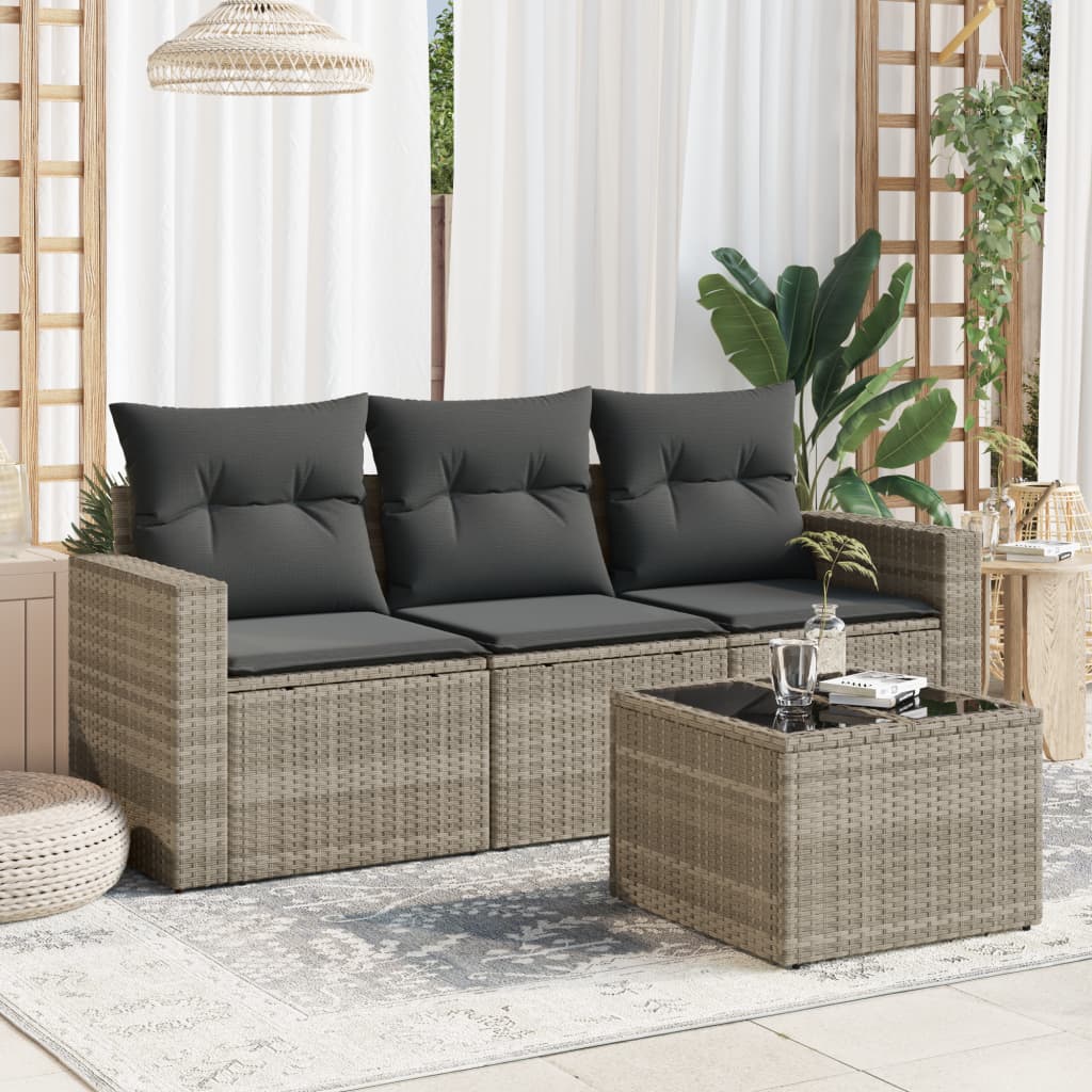 sofasæt til haven 4 dele med hynder polyrattan lysegrå