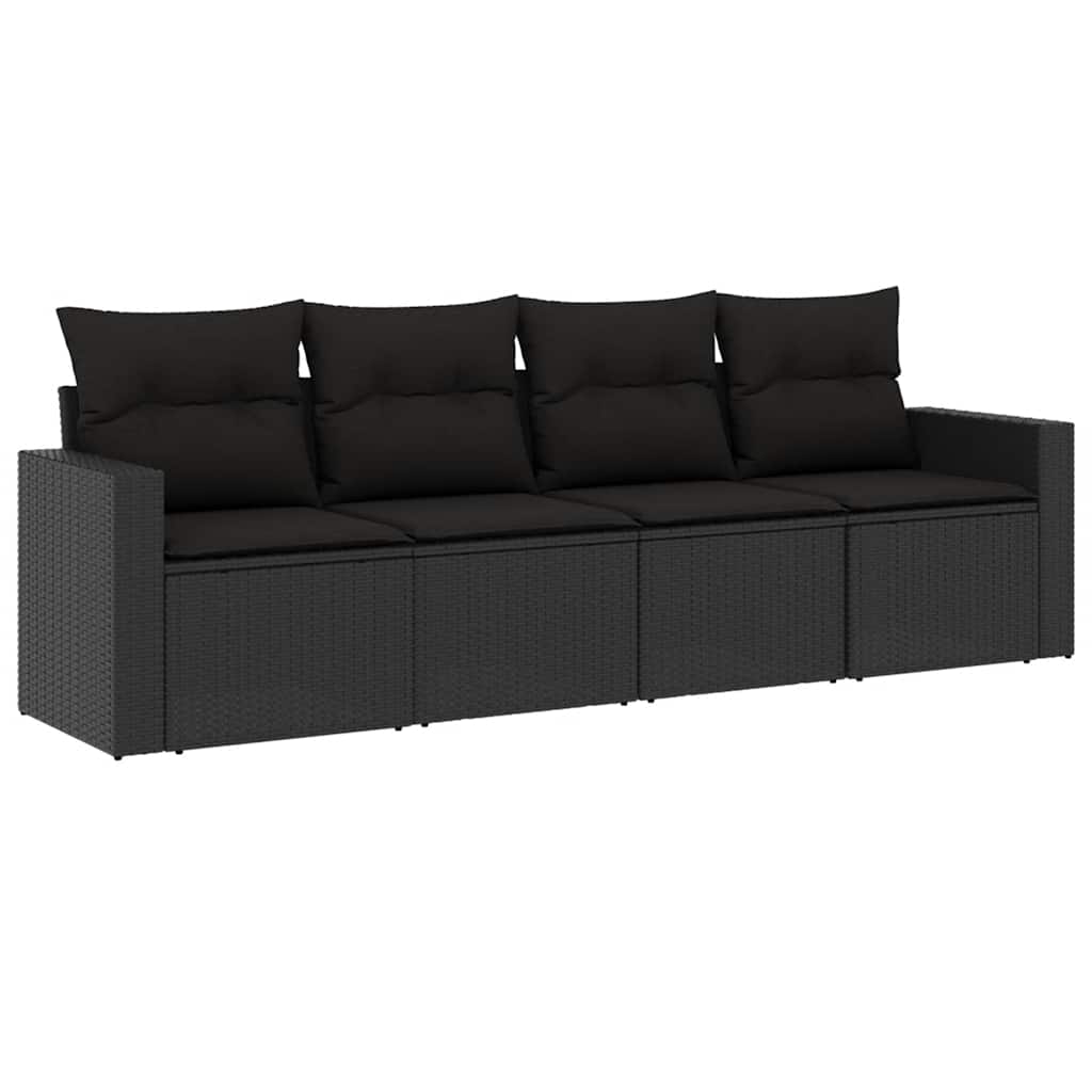 sofasæt til haven 4 dele med hynder polyrattan sort