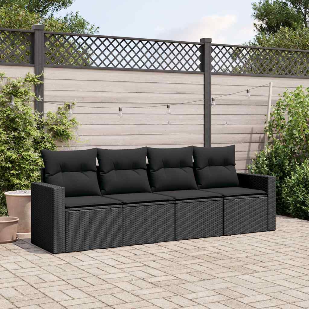 sofasæt til haven 4 dele med hynder polyrattan sort
