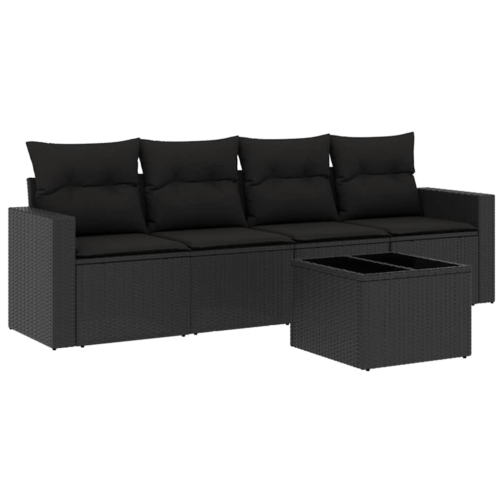 sofasæt til haven 5 dele med hynder polyrattan sort