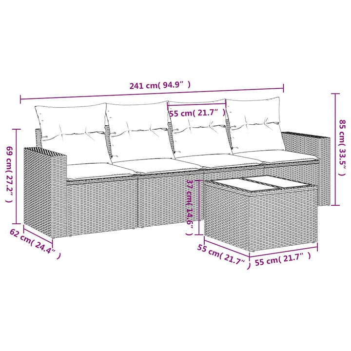 sofasæt til haven 5 dele med hynder polyrattan sort