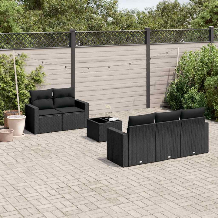 sofasæt til haven 6 dele med hynder polyrattan sort