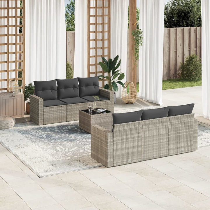 sofasæt til haven 7 dele med hynder polyrattan lysegrå