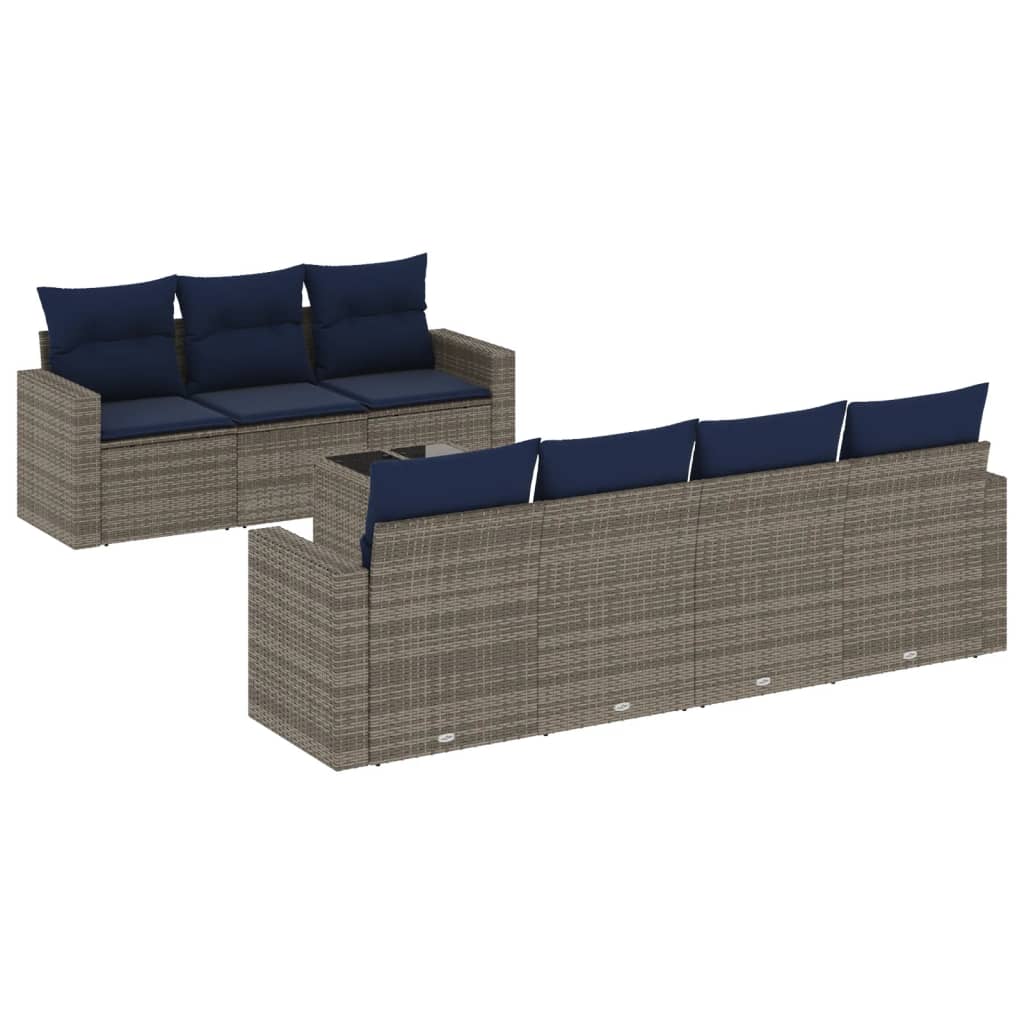 sofasæt til haven 8 dele med hynder polyrattan grå