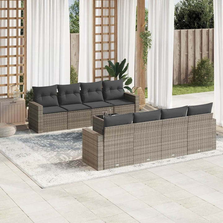 sofasæt til haven 9 dele med hynder polyrattan grå
