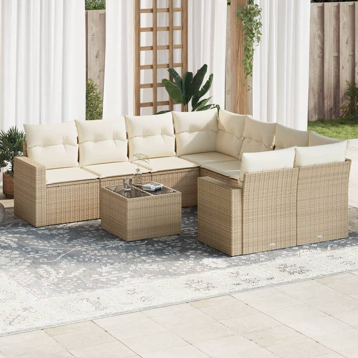 sofasæt til haven 9 dele med hynder polyrattan beige