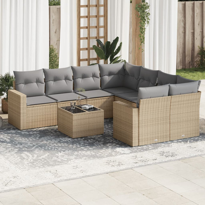 sofasæt til haven 9 dele med hynder polyrattan beige