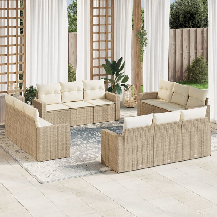 sofasæt til haven 12 dele med hynder polyrattan beige
