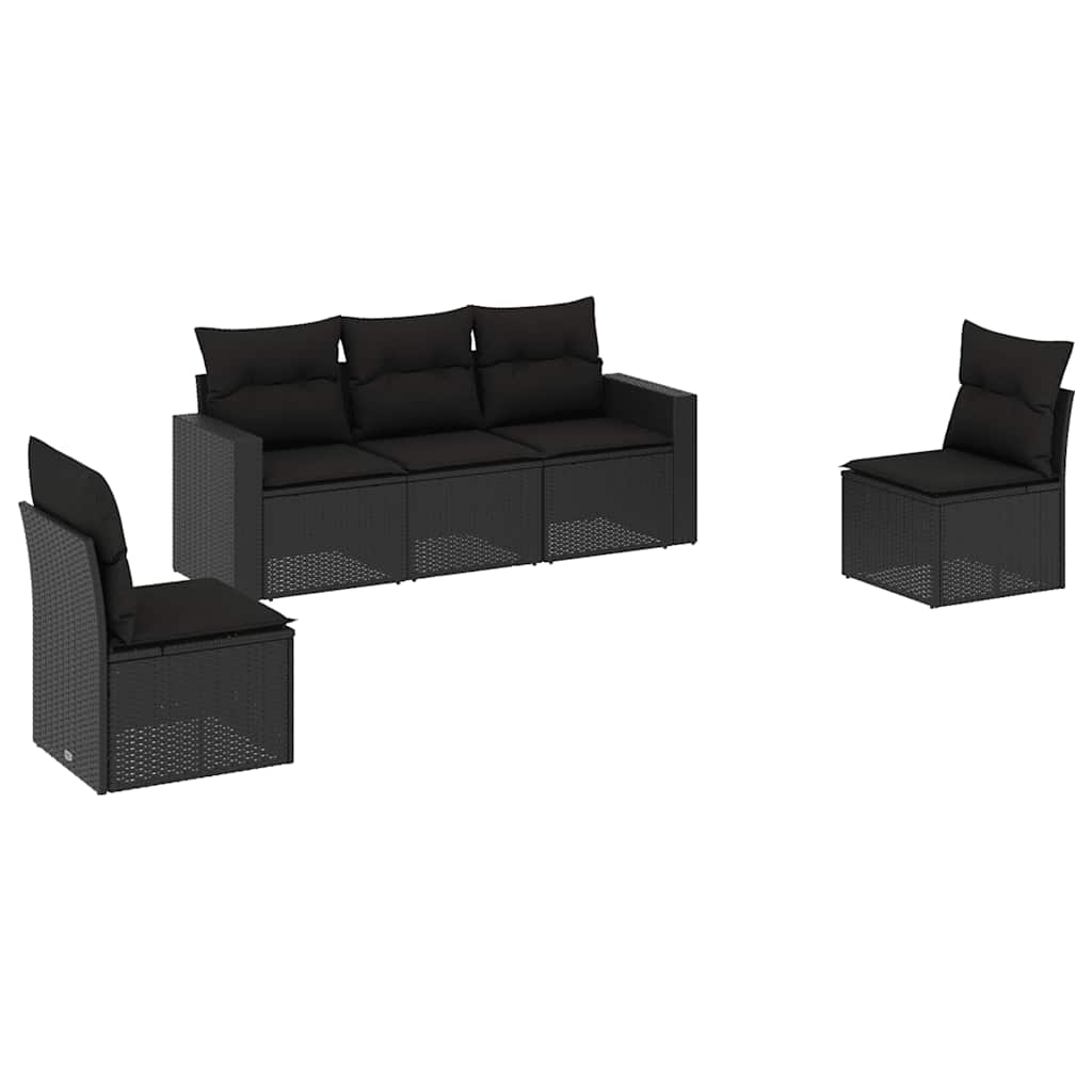 sofasæt til haven 5 dele med hynder polyrattan sort