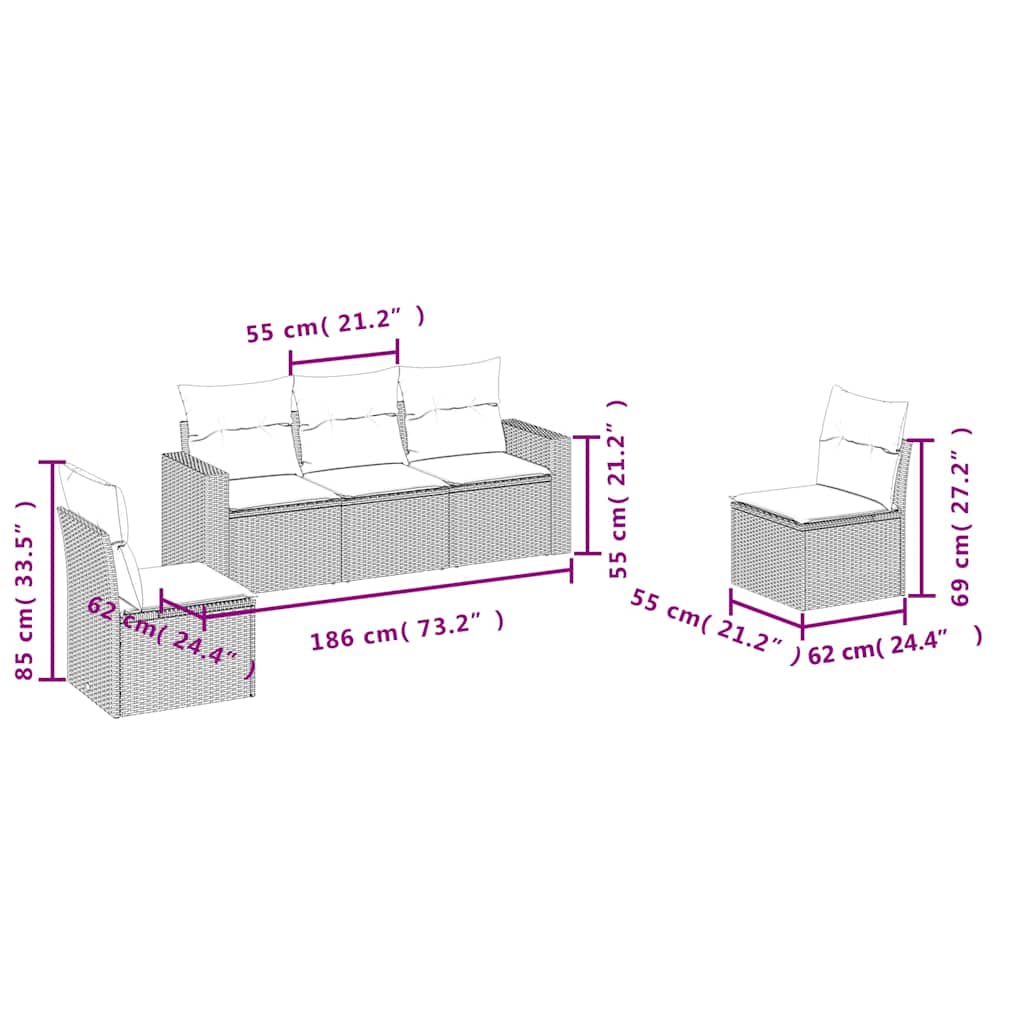 sofasæt til haven 5 dele med hynder polyrattan sort
