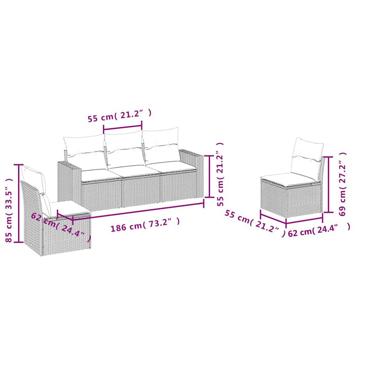 sofasæt til haven 5 dele med hynder polyrattan sort