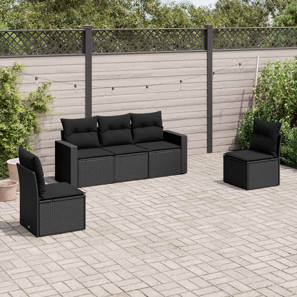 sofasæt til haven 5 dele med hynder polyrattan sort
