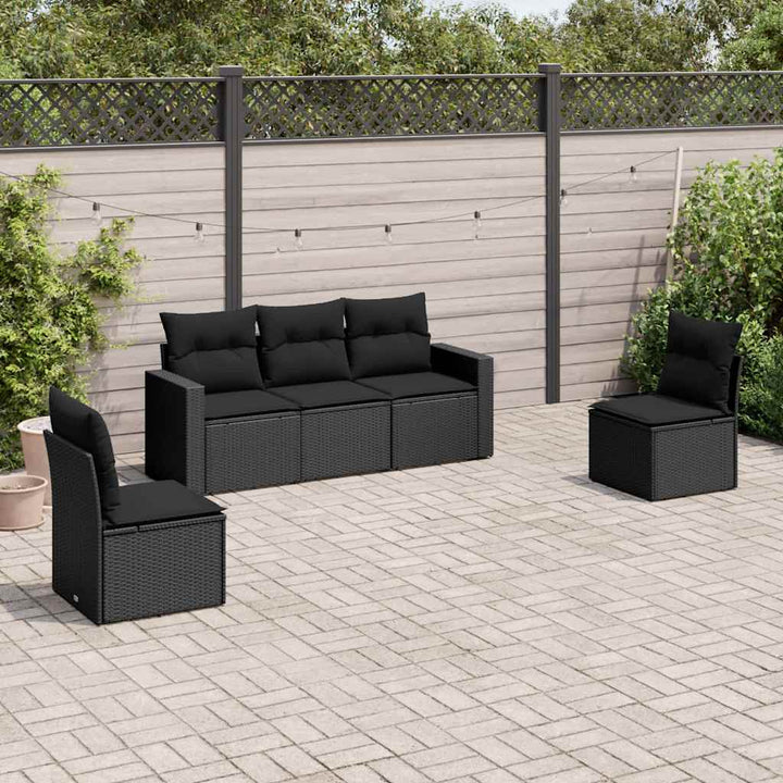 sofasæt til haven 5 dele med hynder polyrattan sort