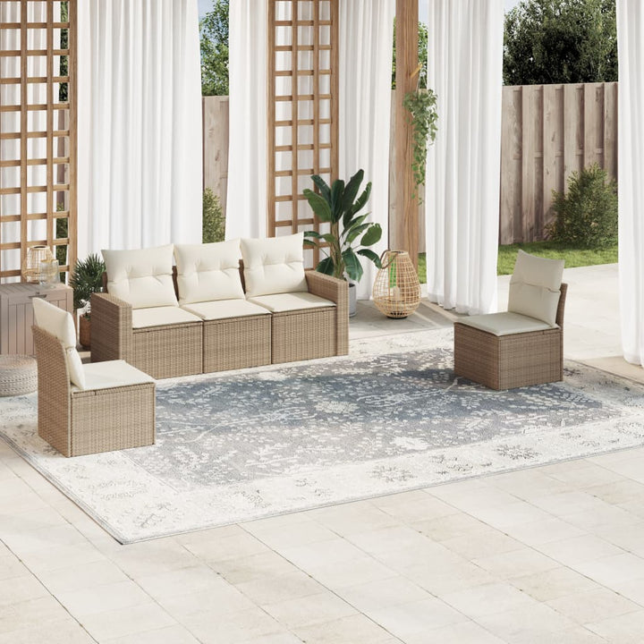 sofasæt til haven 5 dele med hynder polyrattan beige
