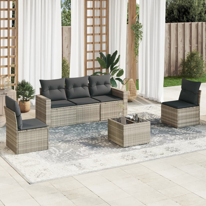 sofasæt til haven 6 dele med hynder polyrattan lysegrå