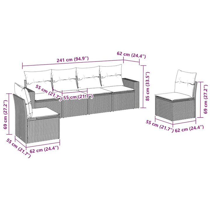 sofasæt til haven 6 dele med hynder polyrattan brun