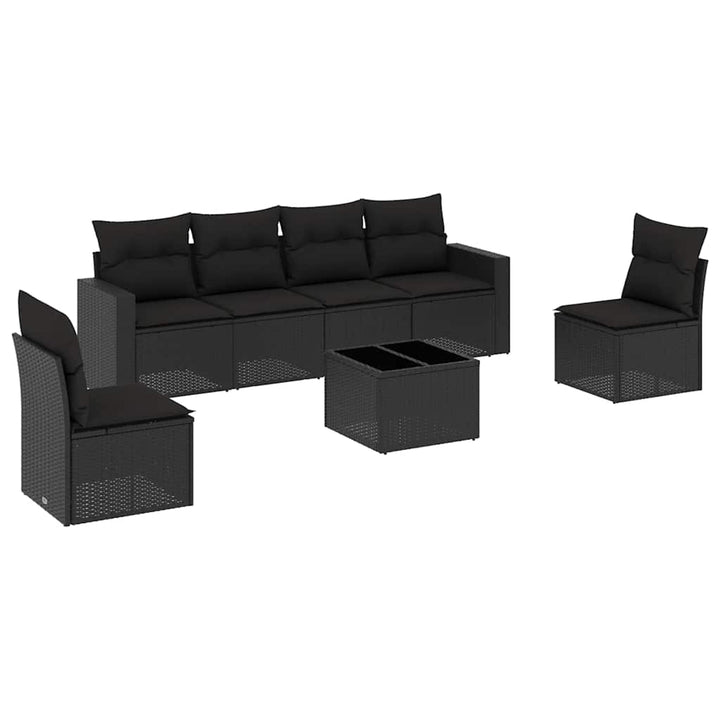 sofasæt til haven 7 dele med hynder polyrattan sort