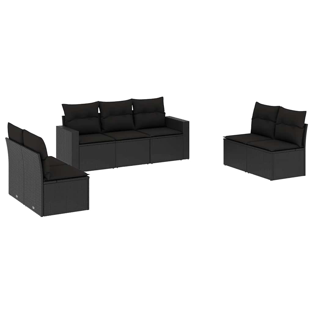 sofasæt til haven 7 dele med hynder polyrattan sort