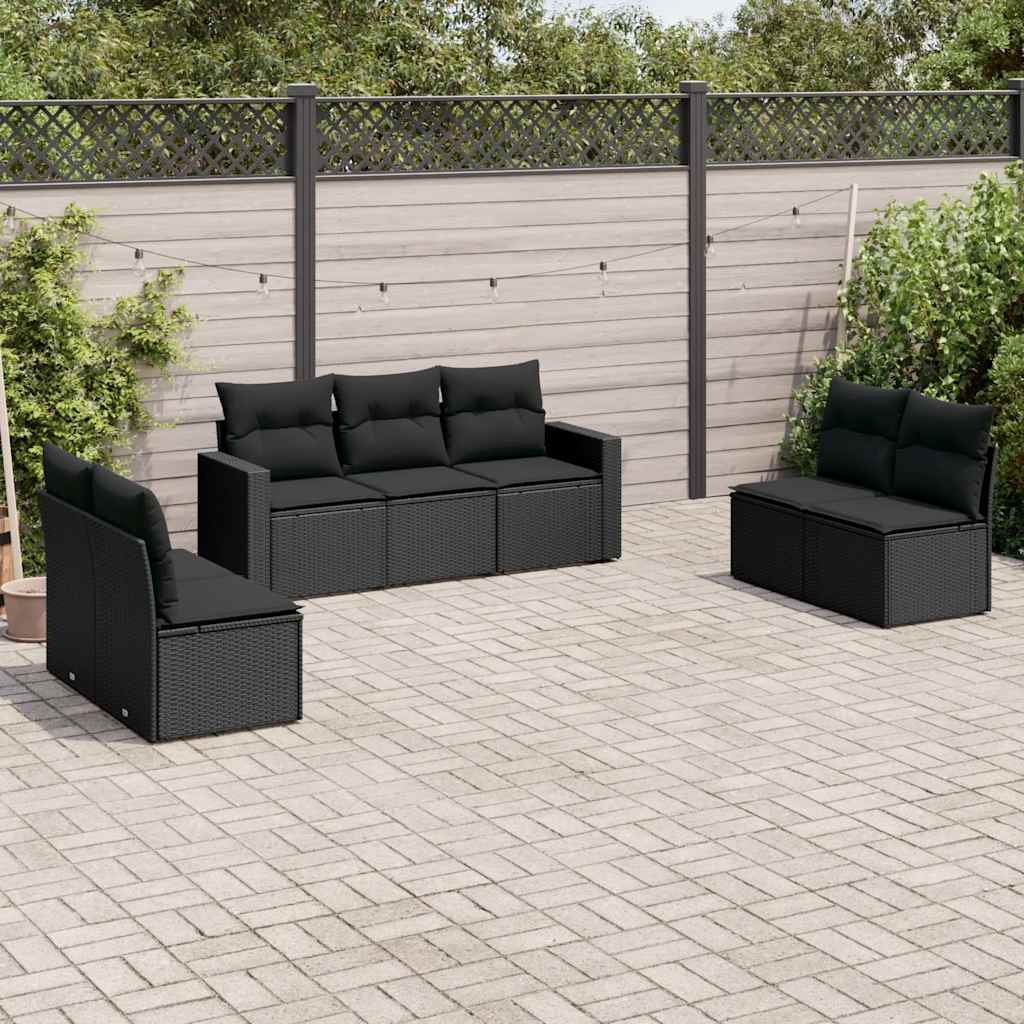sofasæt til haven 7 dele med hynder polyrattan sort