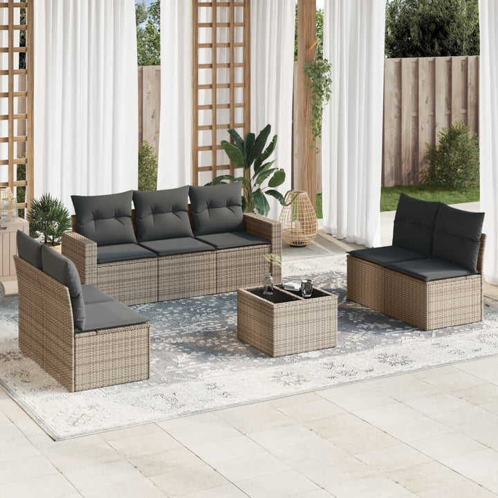 sofasæt til haven 8 dele med hynder polyrattan grå